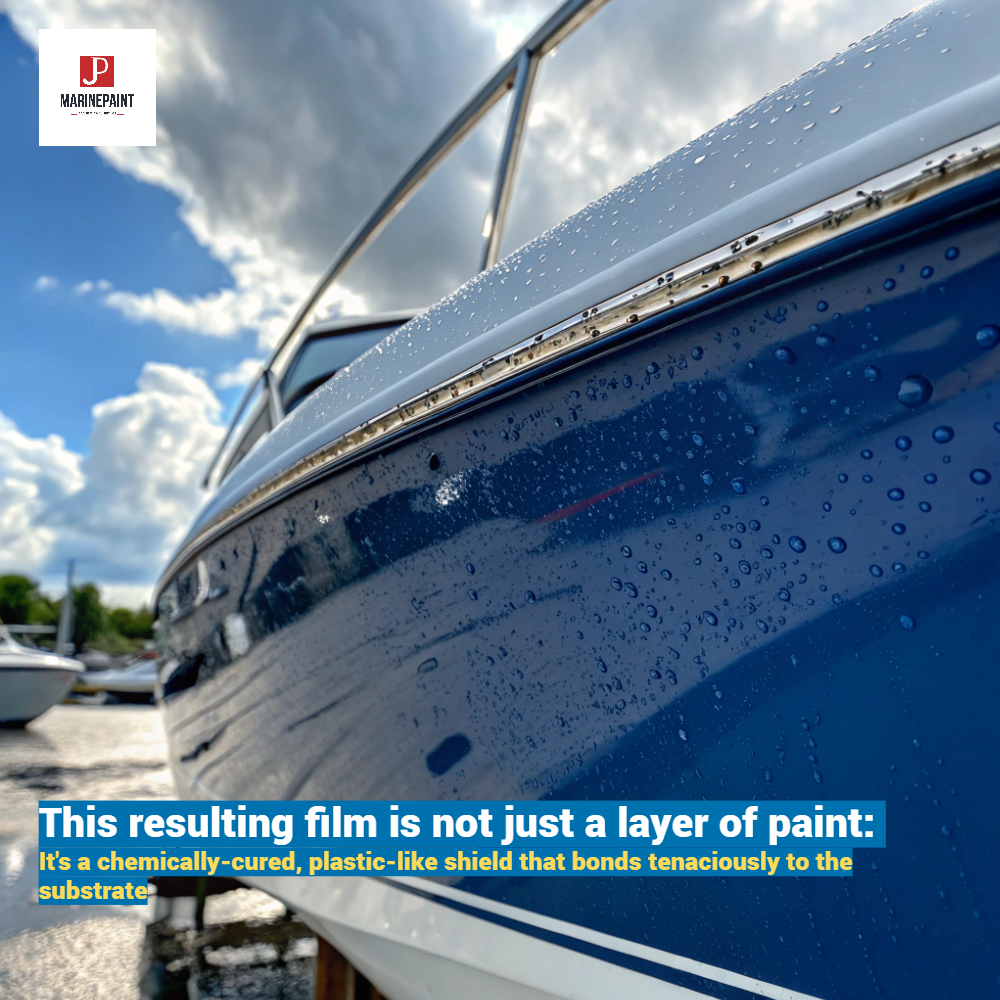 a freshly painted boat hull with a high-gloss epoxy finish