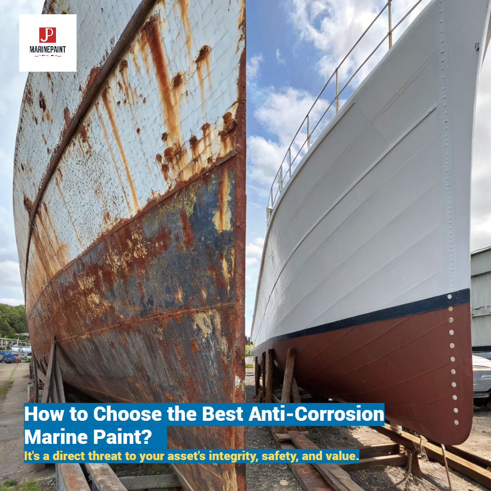 [Image Placeholder]**Prompt:** A dramatic side-by-side comparison photo. On the left, a severely rusted and corroded section of a ship's hull. On the right, the same section after being restored, looking pristine with a fresh, glossy coat of anti-corrosion marine paint.