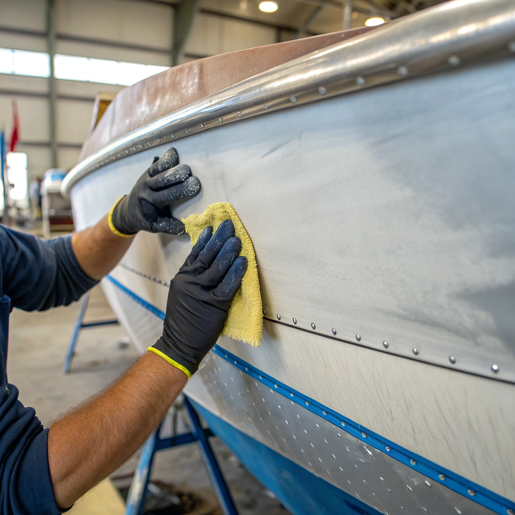 a close up shot of a worker s gloved hand wiping a (1)