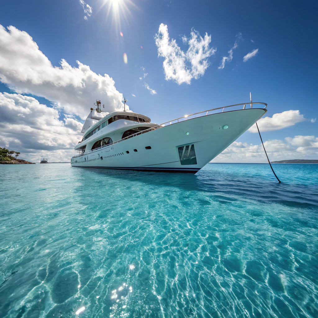 a stunning cinematic shot of a gleaming white yac