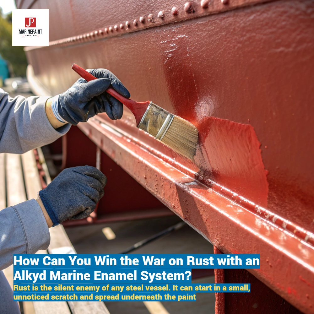 Alkyd marine enamel,alkyd marine paint,marine enamel paint,alkyd enamel coating,alkyd hull paint,alkyd deck paint,alkyd anti-rust primer,protective coating,weather resistance,water resistance,good adhesion,tough film,wear-resistant,anti-corrosion,rust prevention,decorative topcoat,flexibility,durability,surface preparation,marine applications,ship hull,superstructure,boat deck,marine environment,boat maintenance,application methods (brush,roller),paint system,primer,topcoat,marine coatings,corrosion control,vessel protection,JDC43-31,JDC42-32,JDC53-31,JDC53-37.