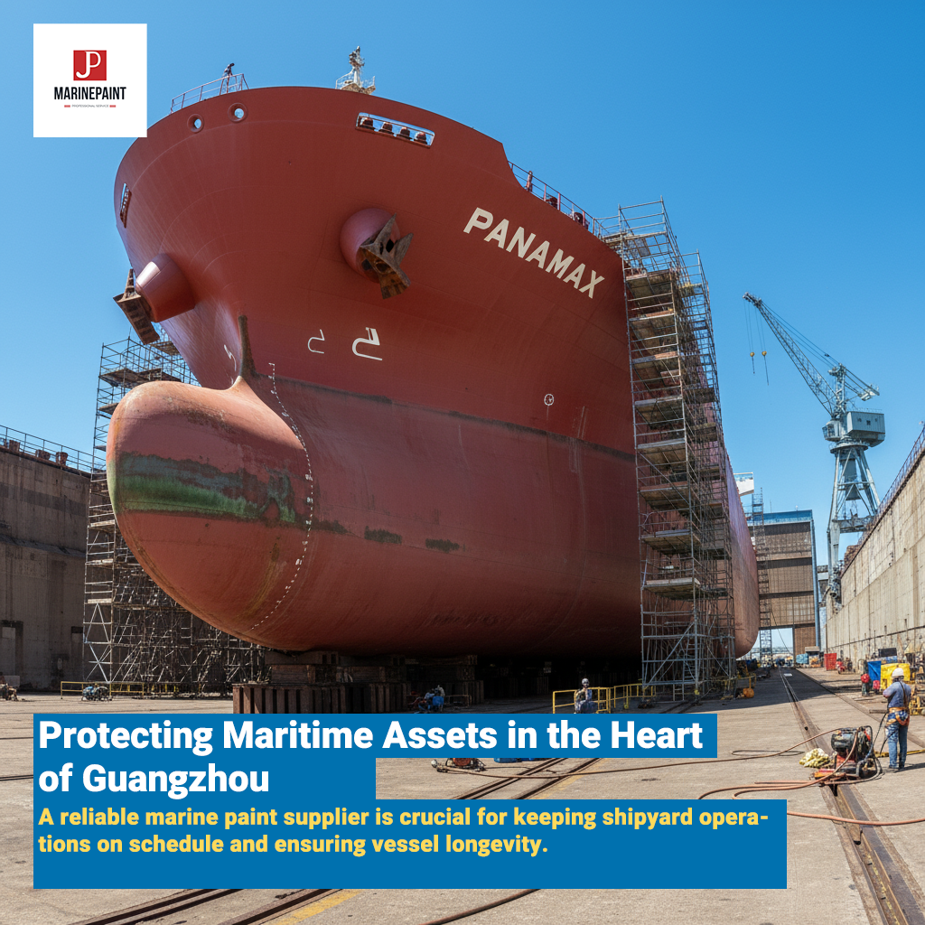 [Image Placeholder]**Prompt:** A dynamic shot of a busy Guangzhou shipyard, with a large container ship in dry dock. In the foreground, a worker in protective gear is expertly applying a fresh coat of red anti-rust paint to the hull. The JDmarine Paint logo is subtly visible on a nearby paint can.**Title:** Protecting Maritime Assets in the Heart of Guangzhou**Caption:** A reliable marine paint supplier is crucial for keeping shipyard operations on schedule and ensuring vessel longevity.