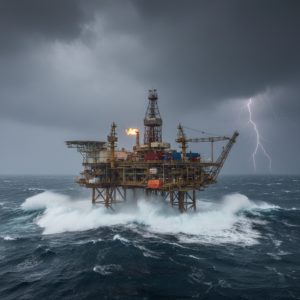 offshore platform standing against the elements