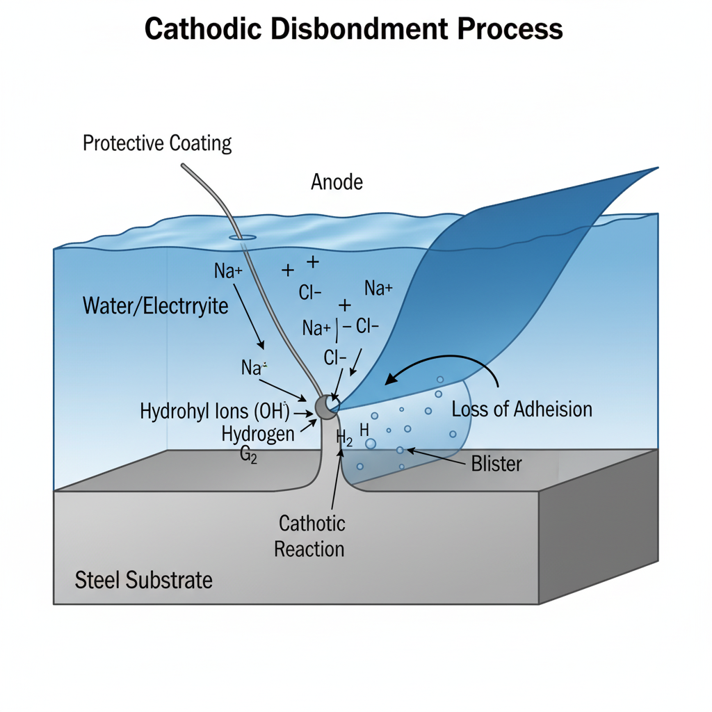 cathodic disbondment resistance coating,cathodic protection,coating disbondment,corrosion prevention,pipeline coatings,marine coatings,adhesion loss,delamination,coating failure,external corrosion,electrochemical reactions,alkaline attack,hydrogen evolution,osmotic blistering,adhesion strength,alkaline resistance,permeability,epoxy coatings,polyurethane coatings,ISO 15711,ASTM G8,standardized testing,cathodic disbondment test,holiday detection,surface preparation,overprotection,asset longevity,corrosion engineer