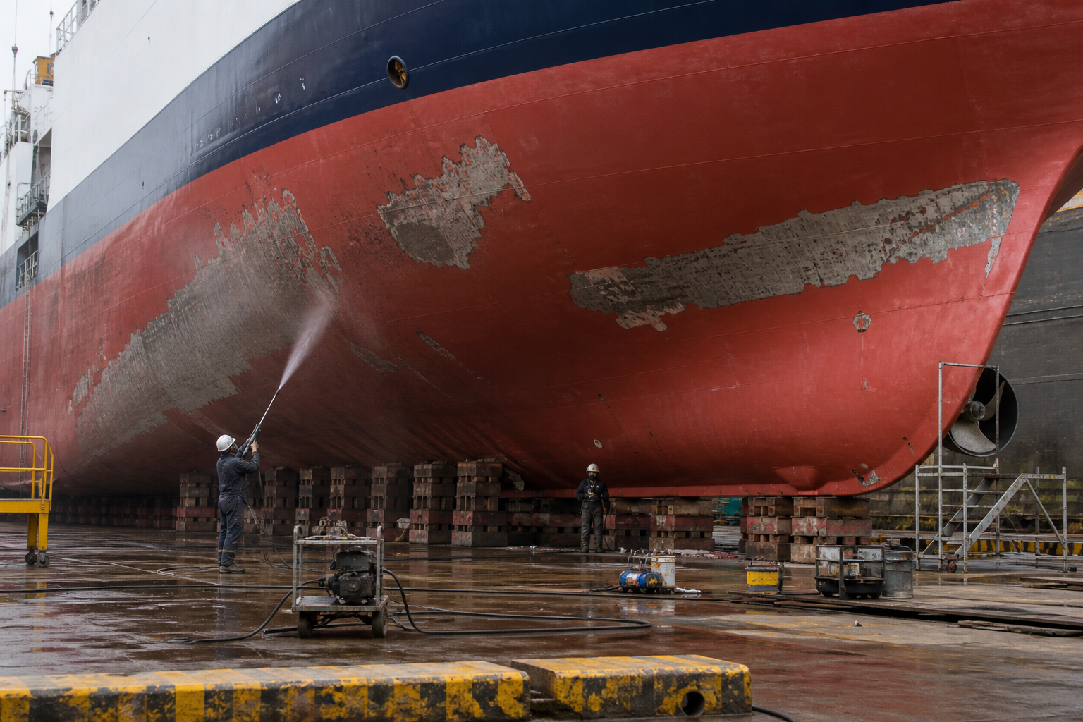 Commercial vessel in dry dock