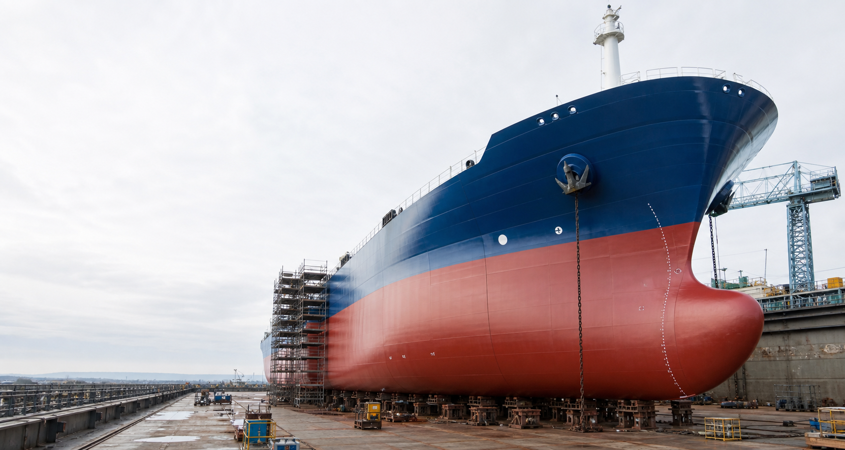 Commercial vessel in dry dock with marine epoxy coating